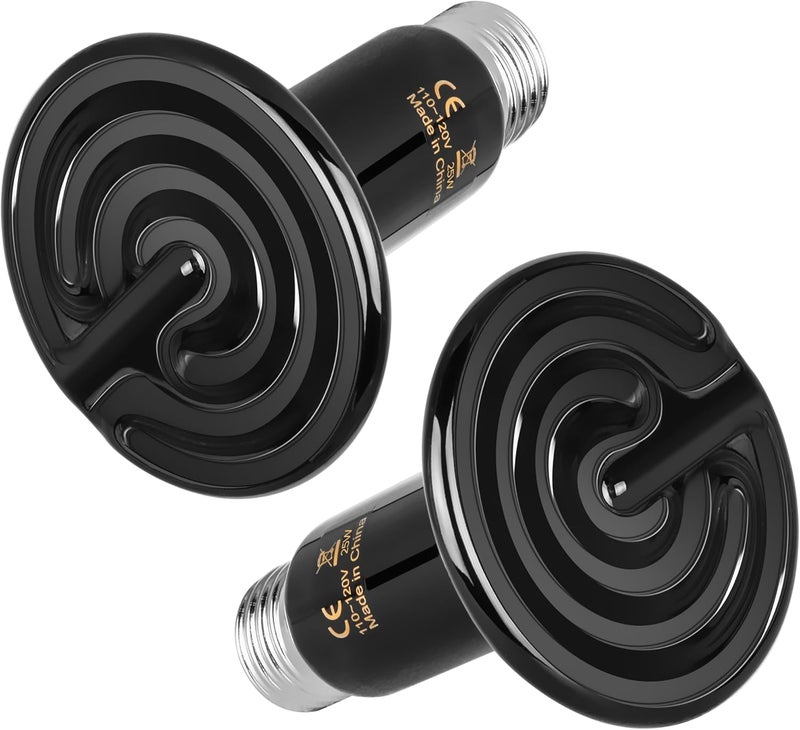 HealSmart 25W Reptile Heat Lamp Ceramic Heat Emitter, No Light Emitting Heat Bulbs, Suitable for Snake/Lizard/Spider, Plant Growth and Incubating Chicken, 2-Pack - Image 1